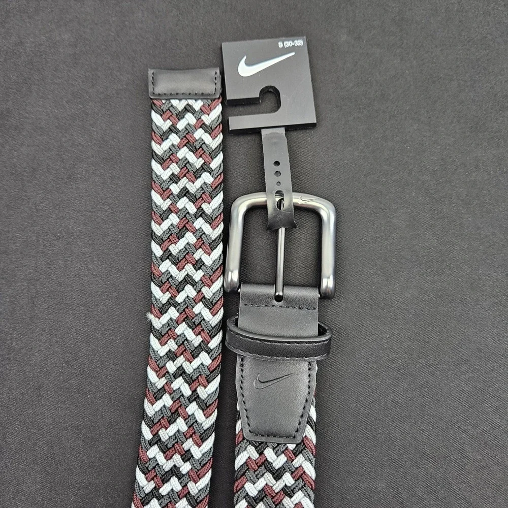 Nike Mens Stretch Woven Braided Golf Belt Black Grey Burgundy Small 30-32 New